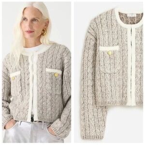 NWOT J. Crew Women's Cable Knit Lady Cardigan - Cream and Gray - small